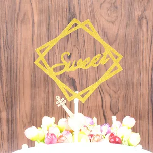 Gold glitter geometric cake topper featuring sweet text detail for birthday party