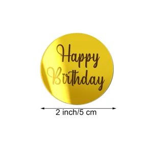 Décoration de gâteau ronde en acrylique doré Joyeux Anniversaire 2 pouces insert de fête