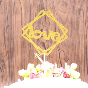 Glitter gold geometric diamond shape Love cake topper for birthday party baking decoration