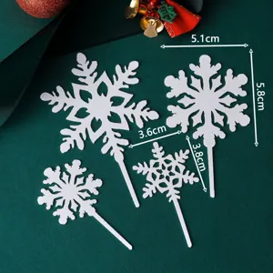 Set de decoración de pastel acrílico de copo de nieve navideño, adornos de postre.