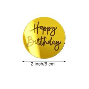 Décoration de gâteau ronde en acrylique doré Happy Birthday 2 pouces 5 cm taille précieuse