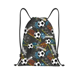 Sac a dos cordon en polyester avec motif de ballon de football pour le sport et les loisirs.