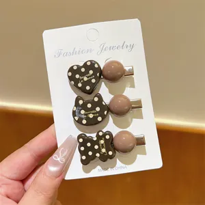 Korean style polka dot hair clip set, cute heart and cat duckbill clips for women.
