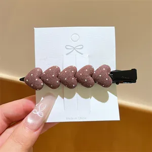 Koreaanse stijl bruine gestippelde hart haarspeld eendebek clip schattig haaraccessoire