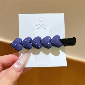 Stof stip hart haarklem detail, leuke pony eendebek clip haaraccessoire voor vrouwen.