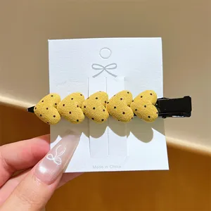 Gele stoffen polka stip hart haarklem eendebek clip voor dames dagelijkse haarstyling