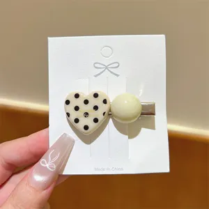 Korean style polka dot heart hair clip cute sweet duckbill clip for women daily fashion accessory