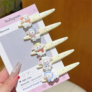 Pinza para el Cabello de Pico de Pato con Oveja de Dibujos Animados y Lunares Clip Lateral de Resina Horquilla Dulce para Mujeres Niñas Estudiantes