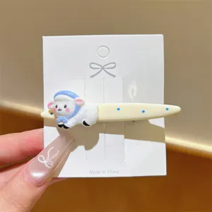 Lindo clip de pelo de pico de pato de oveja de dibujos animados con puntos azules para chicas
