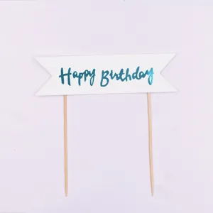 Goldfolie Happy Birthday Kuchen Topper Papier Flagge fuer Party Dessert Deko Zubehoer.