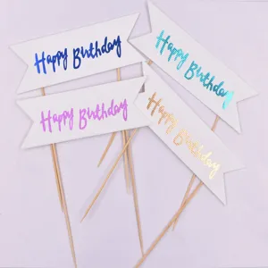 Geburtstagskuchen Topper Flaggen Set mit Goldprägung Happy Birthday Text für Partydekoration
