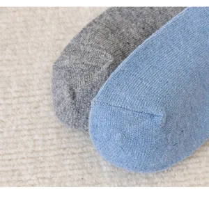 Close-up detail view of thick thermal winter loop socks, showing soft knitted fabric texture.