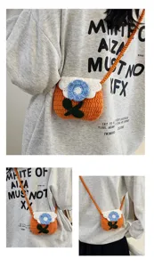 Handmade crochet mini flower crossbody bag sweet cute woven shoulder bag coin purse