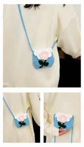 Handmade crochet mini flower shoulder bag, sweet and cute woven messenger bag for women.