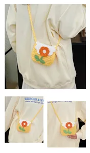 Handmade mini crochet flower crossbody bag sweet cute woven shoulder purse for daily use