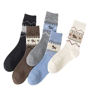 Vintage ethnic style thick thermal mid-tube wool socks, winter warm knit couple socks.