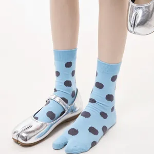Women cute blue polka dot split toe mid tube socks sweet retro two toe socks main