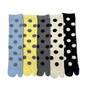 Women cute polka dot split toe mid tube socks sweet vintage two toe socks 5 pairs