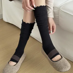 Autumn winter cotton stirrup leg warmers ballet style ruffles solid color calf socks
