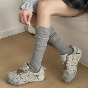 Comfortable autumn winter cotton stirrup leg warmers grey ballet style long socks.