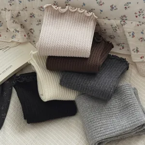 Cozy cotton stirrup leg warmers women ballet style ruffled cuff slouchy calf socks solid color