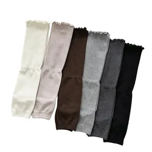 Cotton footless leg warmers women, ballet style ruffle knit slouch socks winter warm.