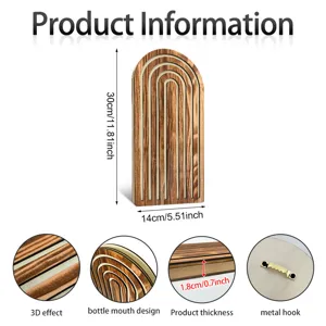 Holz Bogen Wanddekoration Detailansicht mit Holzmaserung, Maßen und stabiler Metallaufhängung.