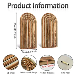 Hölzerne Bogen Wanddekoration Set mit 3D Linien Design und Metallhaken für Schlafzimmer.