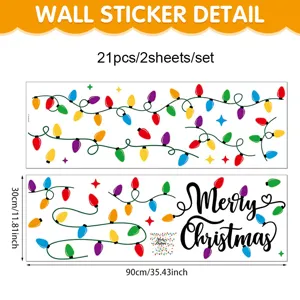 Christmas wall sticker detail view showing colorful bulb designs and holiday greeting text.