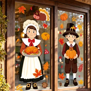Thanksgiving window stickers autumn pumpkin maple leaf electrostatic PVC glass decals for holiday.