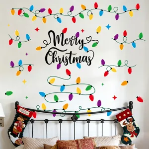 Christmas wall stickers holiday home decor colorful lights self-adhesive PVC decals.