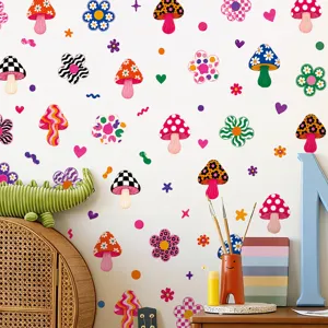 Bohemian Cartoon Pilz Blume Wandtattoos Für Kinderzimmer Deko PVC Selbstklebend Pflanzen Floral Wandaufkleber Für Kinderzimmer