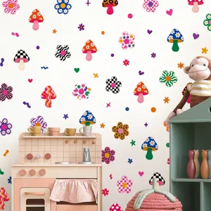 Boho Retro Cartoon Pilz Wandaufkleber süße Blumen Aufkleber für Kinderzimmer Dekoration.