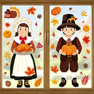 Thanksgiving window stickers static cling PVC cartoon autumn maple leaves pumpkin decoration