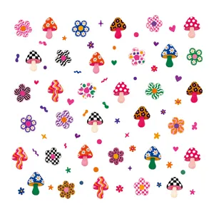 Boho retro Pilz Blume Wandaufkleber fuer Kinderzimmer Dekoration, suesse PVC Wandtattoos.