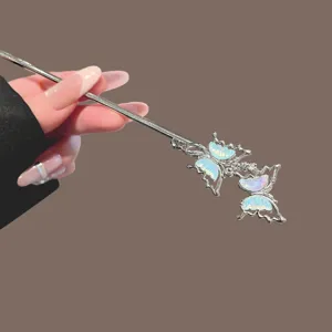 Moderne nieuwe Chinese stijl zilverkleurige metalen vlinder haarspeld elegante knot