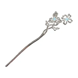 Nieuwe Chinese stijl metalen haarspeld zilveren bloem haarvork elegante knot haaraccessoires