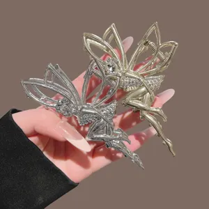 Elegant Fairy Angel Hair Claw Clip Large Zinc Alloy Rhinestone Shark Clip Fairy Wings Hair Accessories For Women