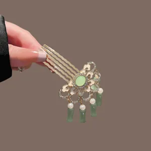 Chinese style hair comb vintage faux jade tassel hairpin elegant hair accessory for women