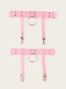 Pink PU leather punk leg garter ring Y2K metal clip detail hot girl sock suspender