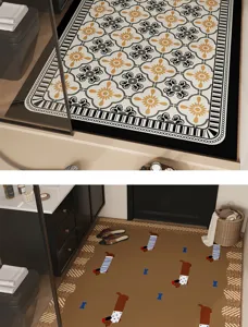 Absorbent retro bathroom floor mat quick drying diatom mud non slip rug for home toilet