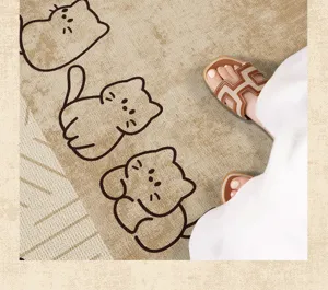 Detail view of the cute cartoon cat loop velvet floor mat, showing soft texture and anti-slip.