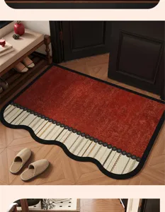 Red festive entrance floor mat, durable and easy to clean, perfect for home doorway decor.