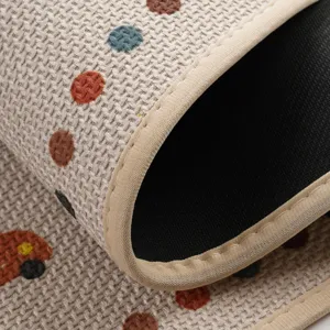 Mid-century style bathroom floor mat with absorbent linen texture and anti-slip backing.