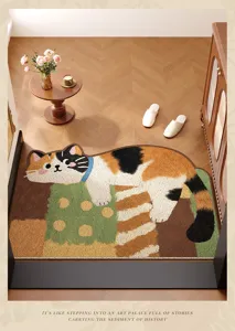 Simpatico tappeto gatto di cartone per ingresso, zerbino antiscivolo in PVC per corridoio e pavimento.