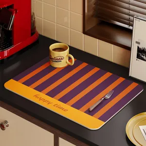 Vintage leather kitchen drying mat with colorful stripes for daily countertop protection.