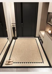Modern luxury loop pile floor mat detail, stylish geometric border for entryway foyer decor.