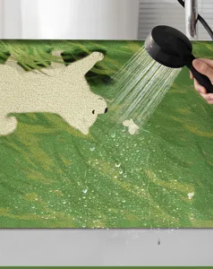 Wasserdichte PVC-Schlingenfußmatte im Detail zeigt einfache Reinigung und Abspülung für Zuhause.