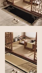 New Chinese style linen hallway runner mat, durable non-slip entryway floor rug for home decor.