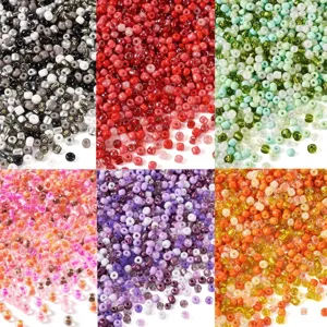 Detailed close-up of vibrant 4mm multi-color glass seed beads for DIY handmade jewelry craft.